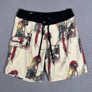 Analog Short Mens 32 Parrot Skulls All Over Print Boardshorts Pockets Swim Surf